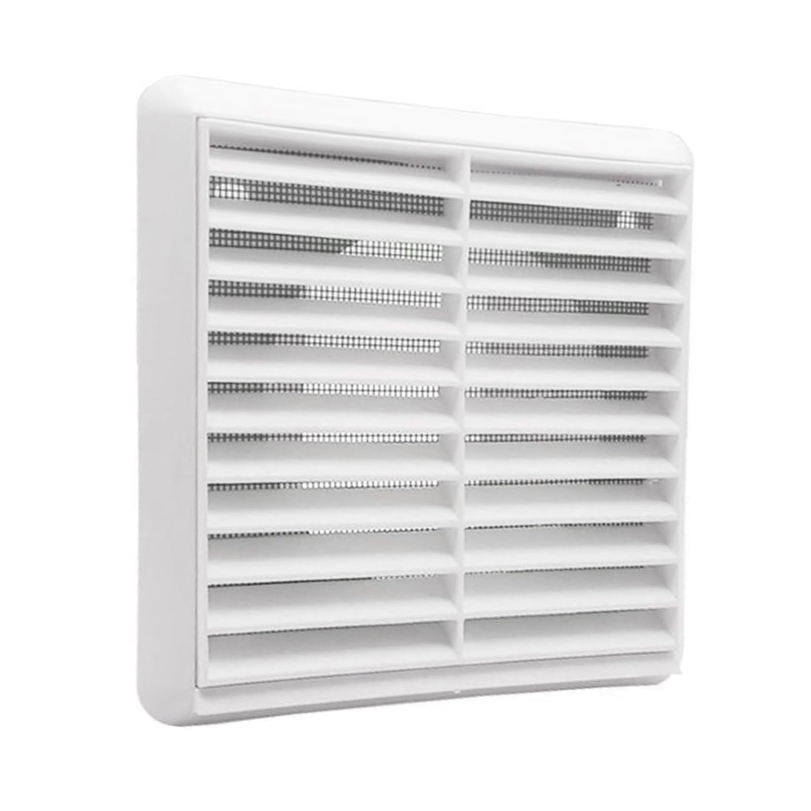 THE WHITE SHOP White Louvred Wall Vent Grille 155mm External Dimension with Flyscreen and Round 100mm - 4 inch Rear Spigot/White