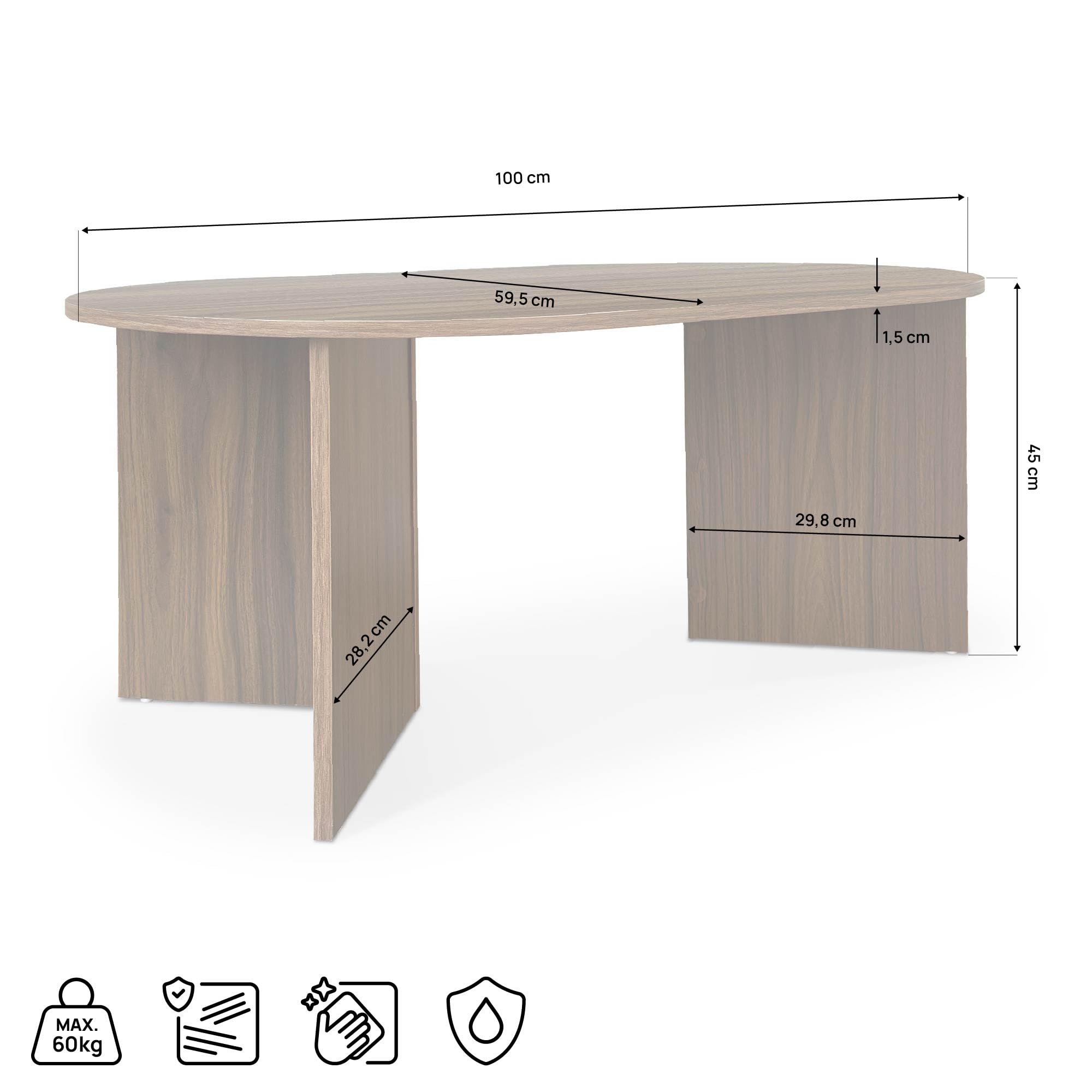 Table Basse Scandinave - 100 x 59,5 x 45 cm Sven - Finition Noyer Mélaminée - Plateau 15 mm - Structure Stable - Résistance Aux Rayures - Mobilier Salon Style Contemporain - Kit Inclus