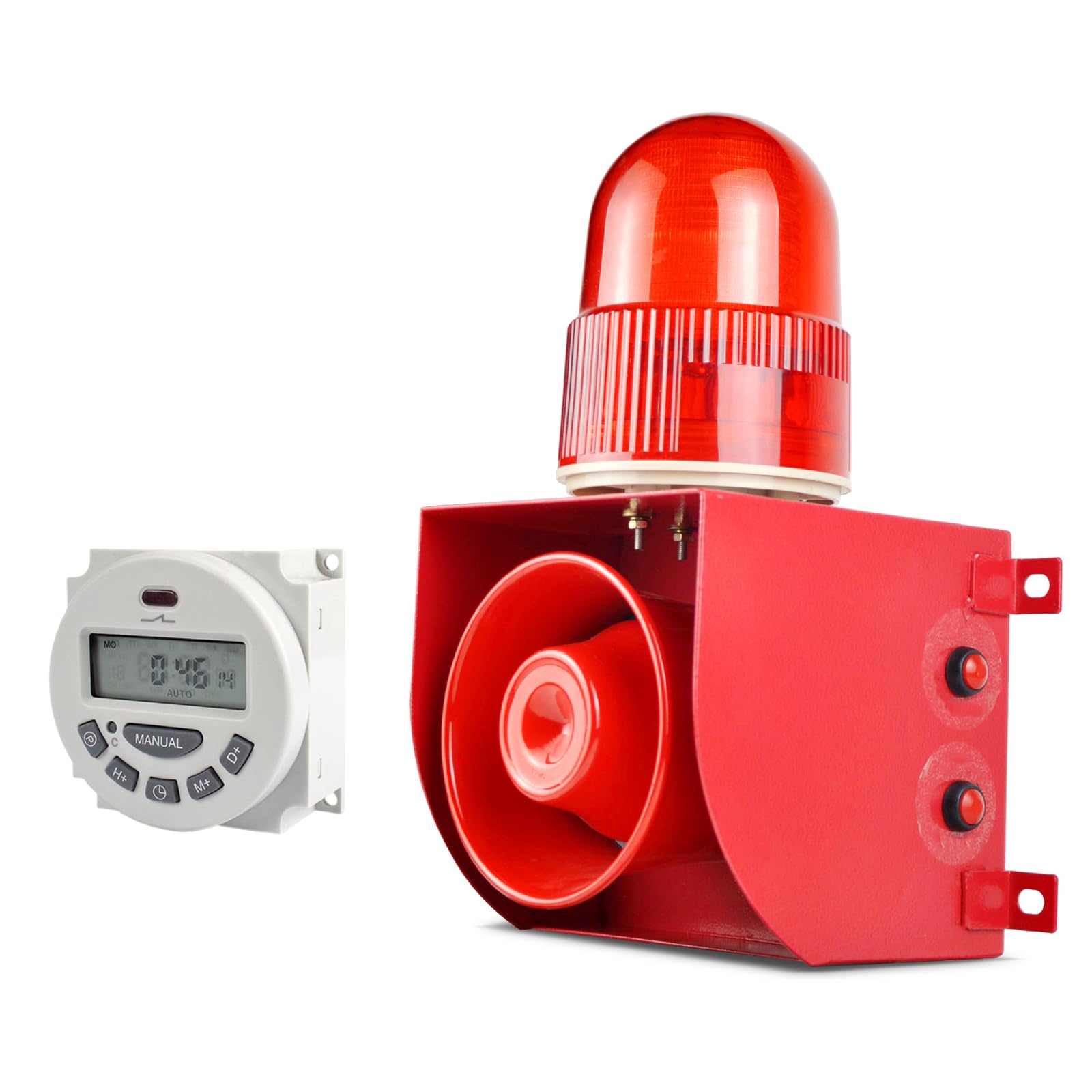 Y DIANS Timeable Alarm Siren Outdoor or Indoor 120dB Emergency Siren 25W Security Alarm Systerm with Timer, LED Strobe Light for Industry Mine Factory AC110-120V