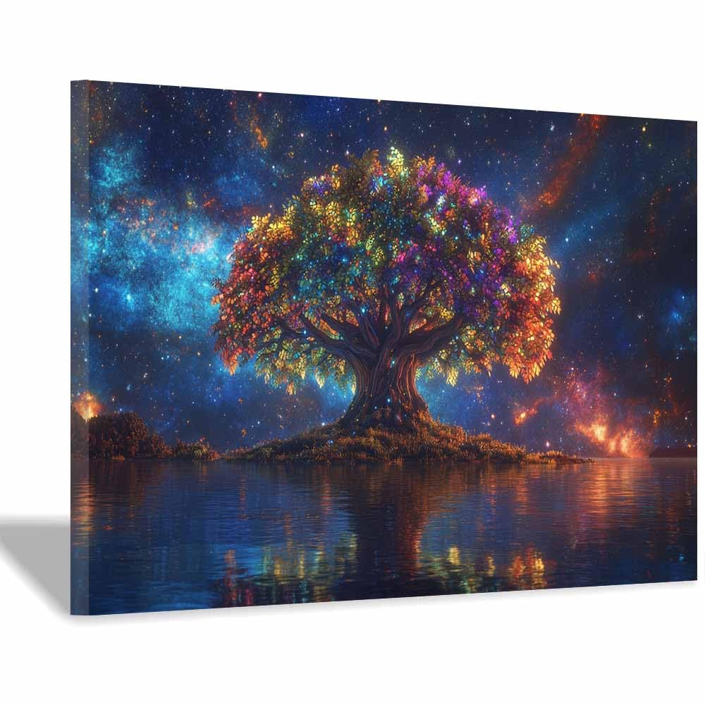 ZAMAEIU Tree of life wall art Stellars-sea Tree abstract canvas wall, For Bathroom, Living Room, Bedroom, Office.Gift for Home Decor(green)-30x50cm Framed