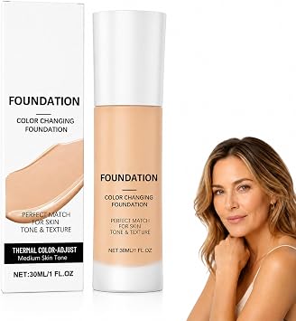 Foundation for Mature Skin, Intelligent Color Changing Foundation, Adapts To Your Skin Tone, Make Up Skin Tint - Lightweight Medium Coverage Face Foundations, Natural Finish, 30ml