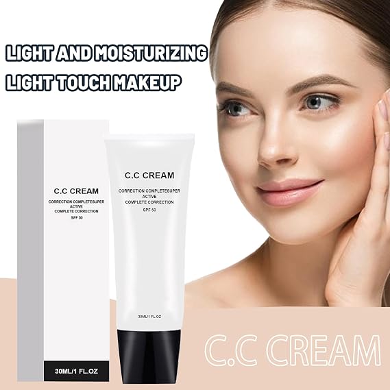 New Cosmetics Skin Tone Adjusting CC Cream SPF 50, Pre-makeup Primer Moisturizing Concealer for Brightening Skin Tone (Natural, 2PCS)
