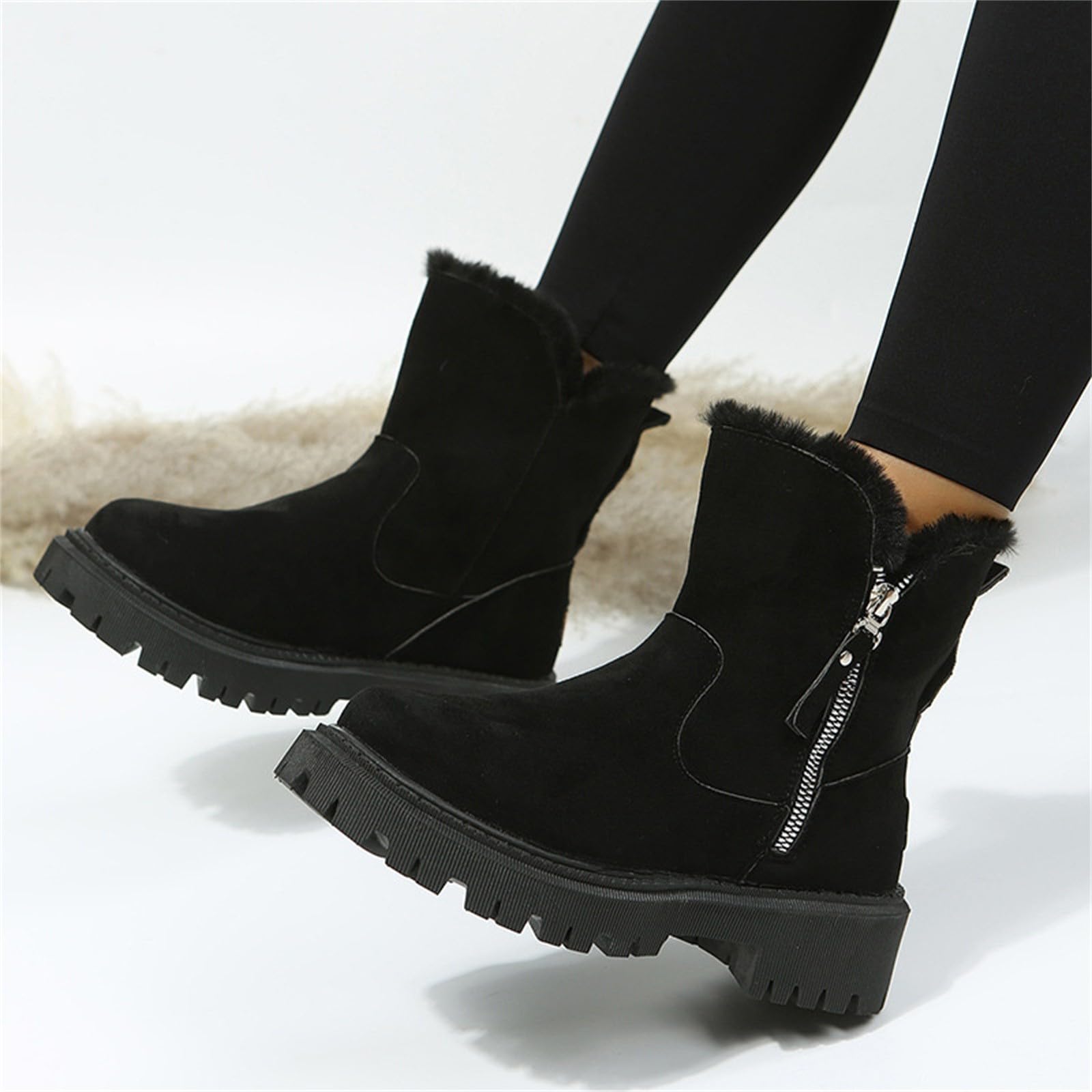 Botas de nieve para mujer, forradas, de ante