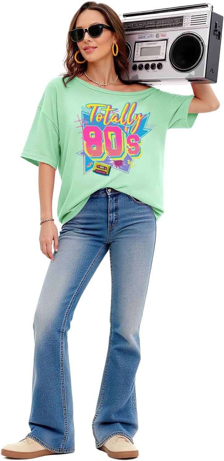 80s Shirts for Women Oversized Retro Off The Shoulder Top Disco 80s 90s Theme Party Outfit - Image 7
