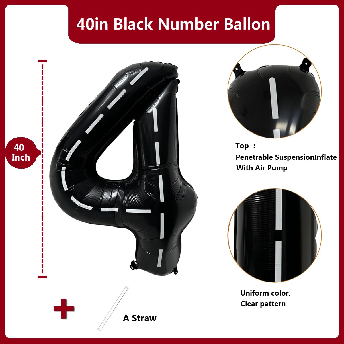 Red 0 balloon 40 Inch Giant Helium Foil Number 0 to 9 Red Balloon Birthday Wedding Party Digital Decorations (Number 0) — view 35