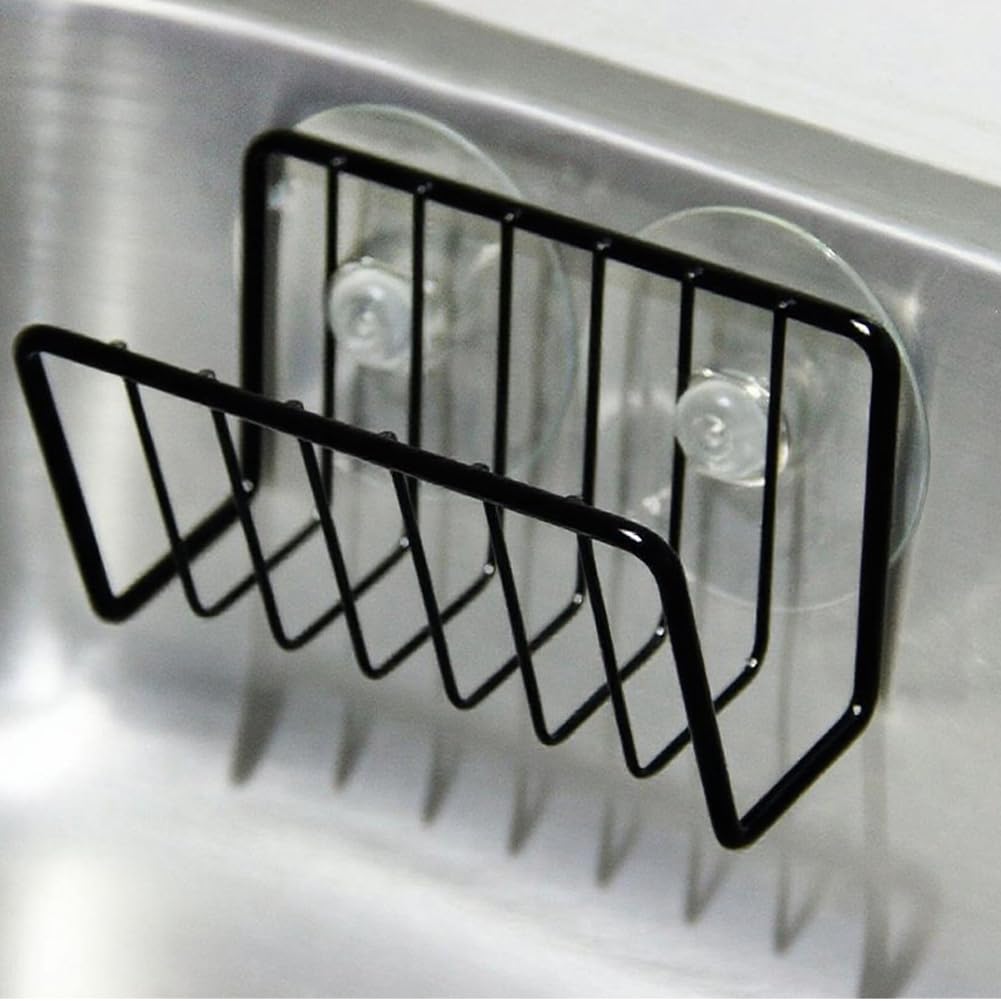 Sponge Holder for Kitchen Sink Sink Caddy Rust-Proof Suction Cup Sponge Caddy Black
