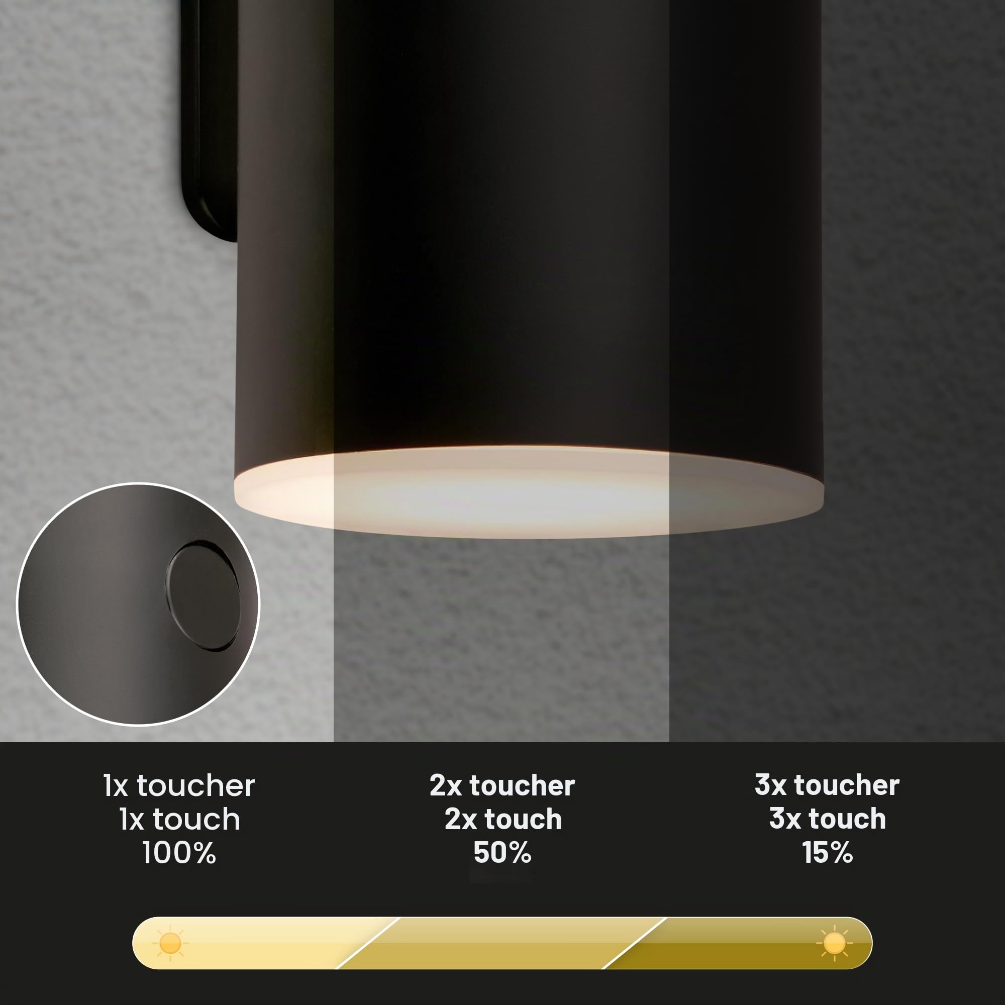 BRILONER - Applique LED rechargeable avec Touch, variateur d'intensité par paliers, minuterie de 15 min, appliques d'extérieur, 15,5x7x8 cm (hxlxp), noir