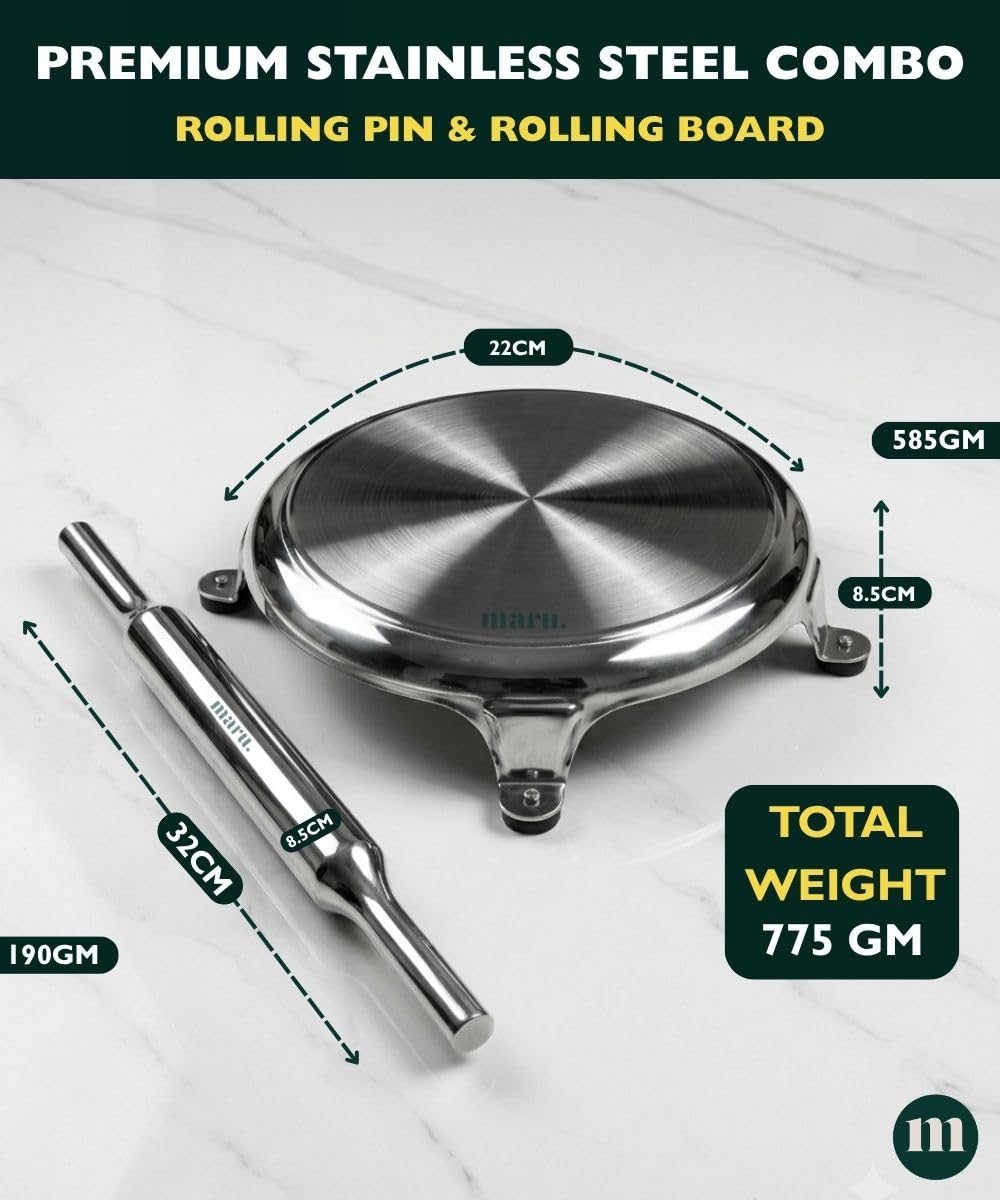 MARU Steel Chakla Belan Set - Perfect Roti Rolling -5