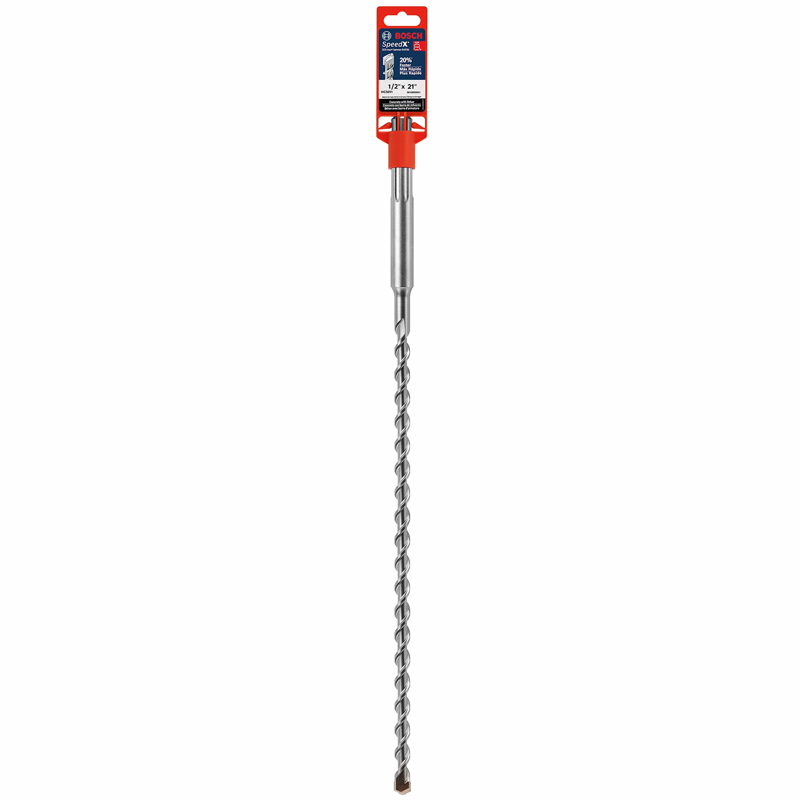 BOSCH HC5011 - Broca de martillo giratorio de carburo SDS-max Speed-X de 1/5.1 cm x 53.3 cm para perforación de hormigón, color plateado
