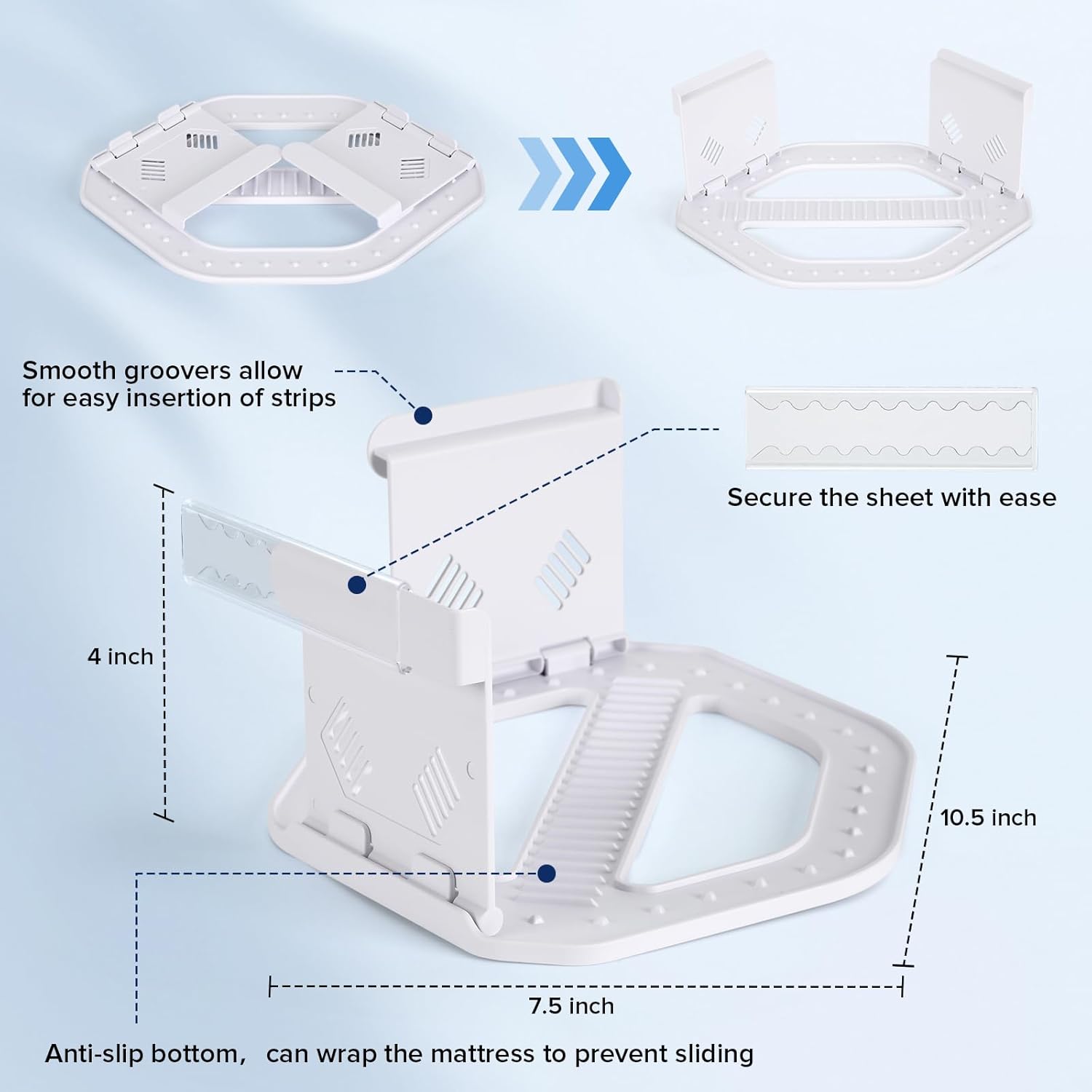 Bed Sheet Holders for Corners, 4PCS Sheet Straps – Lock Fitted Sheet Clips Keep Sheets Firm & Tight, Easy Installation for All Mattress Sizes（ White）