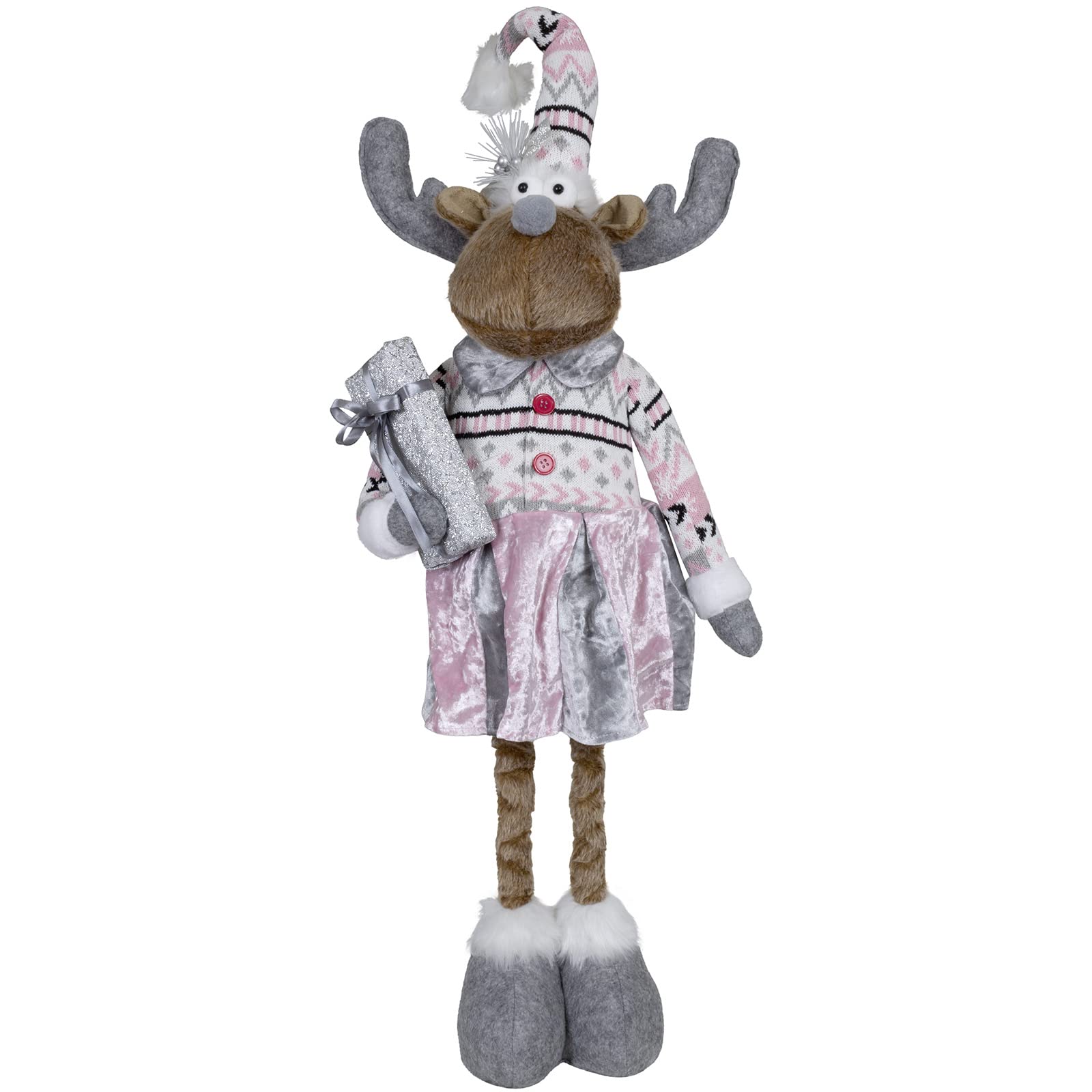 XL Weihnachts-Elch 52cm ausziehbar (80cm) im 2er Set Teleskopbeine Rentier Silber-rosa