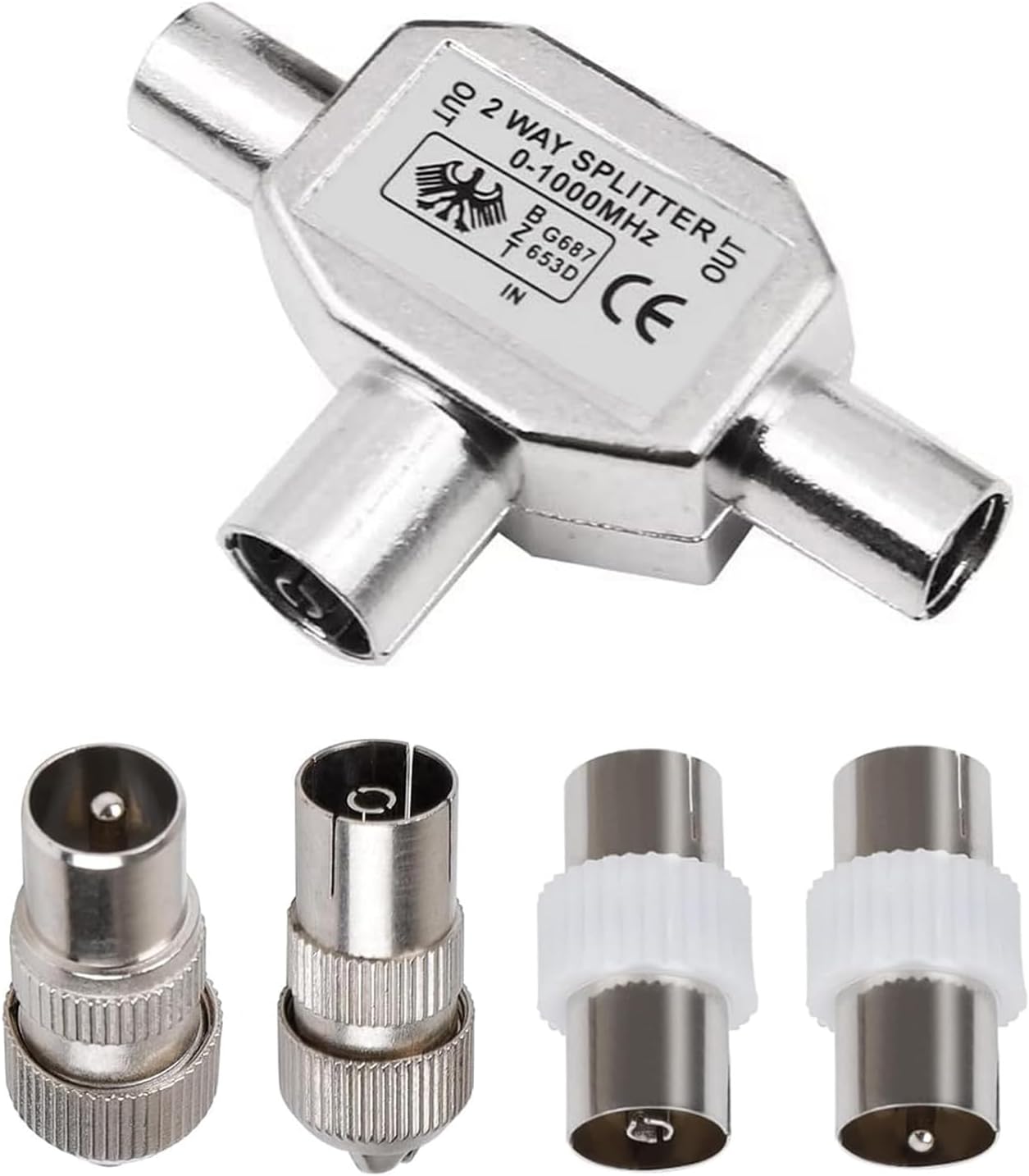 Digital Signal Antenna Splitter Tv Aerial Splitter+2 X Female 2 X Male TV Aerial Coaxial Cable Connectors Adaptor