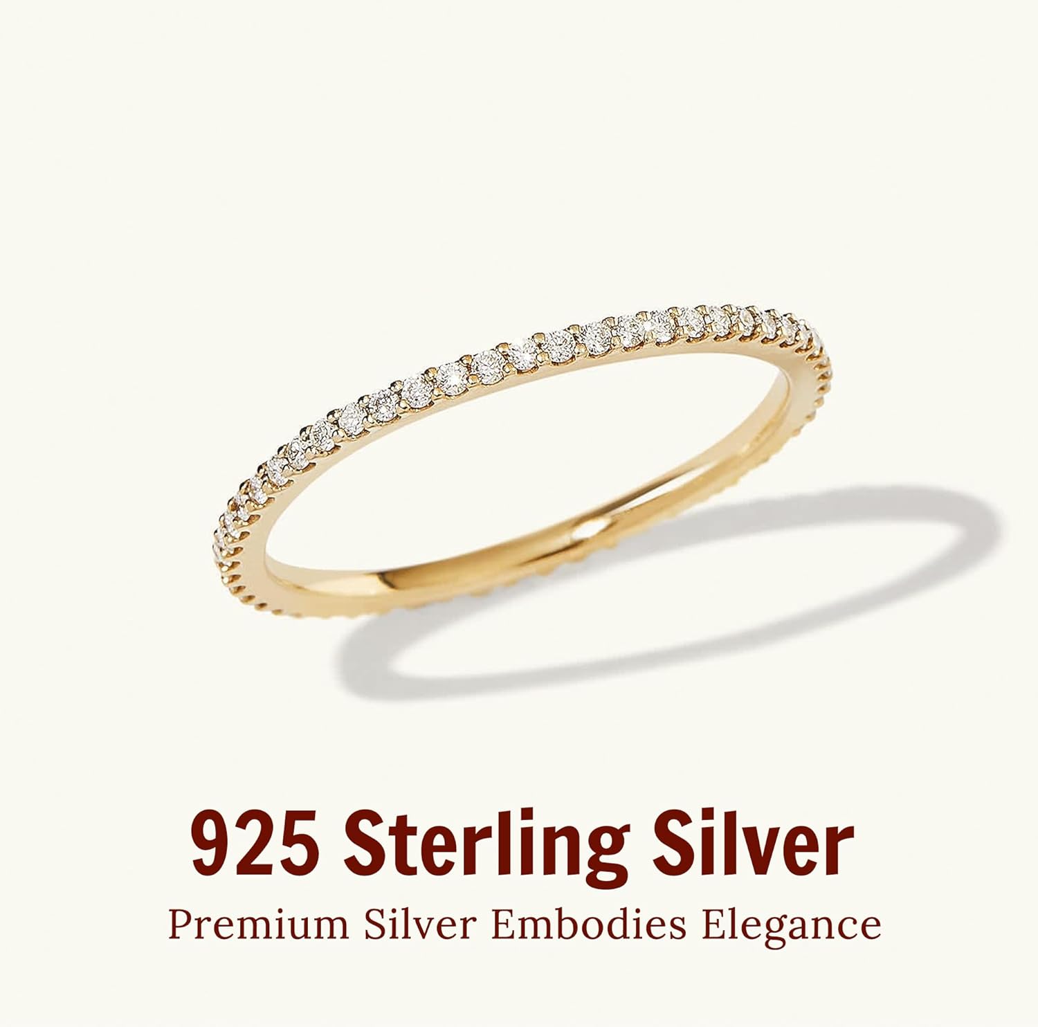 2mm 925 Sterling Silver Rings Gold Engagement Wedding Band Eternity Cubic Zirconia Simulated Diamond Stackable Ring for Women - Image 4