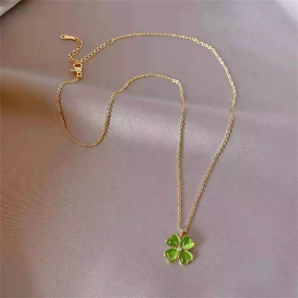 Unique Four Leaf Clover Necklace for Women Dainty Crystal Cat Eye Lucky Green Clover Pendant Necklace 18K Gold-Tone Plated Stainless Steel Jewelry St Patricks Day Irish Christmas Valentine's Day Gifts - Image 6