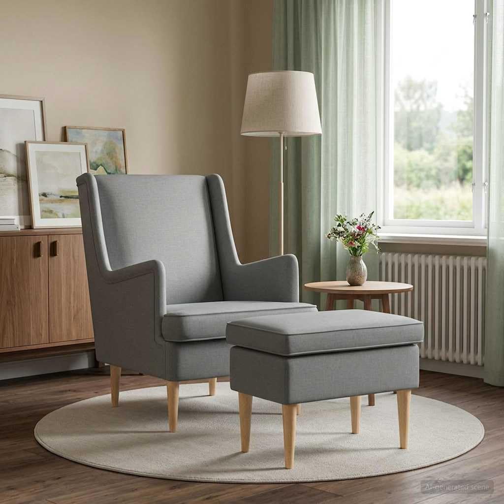 Hothingwell Poltrona con Poggiapiedi 2 Pezzi Grigio Chiaro Tessile