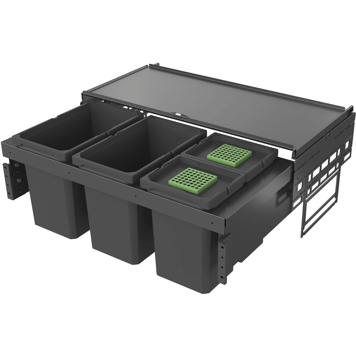 VAUTH-SAGEL Envi Space Built-in Rubbish Bin, 4 Compartments, Full Extension Waste Bin with Damping and Integrated Self-Closing, 2 x 10 and 2 x 16 Litres, Plastic, Lava Grey