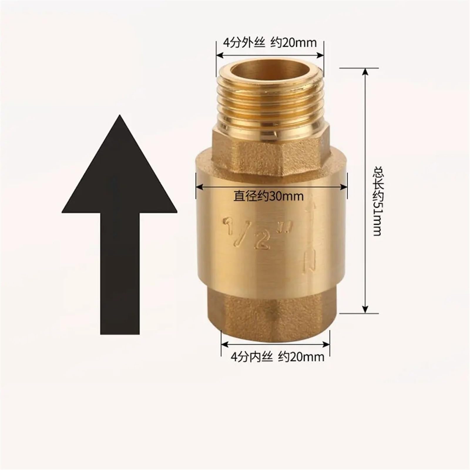 1/2" 3/4" 1" 1-1/4" 1-1/2" 2" Filettatura Maschio Femmina Ottone Valvola di ritegno a Molla in Linea della Pompa dell'Acqua unidirezionale(Male to Male,0.75 inch)