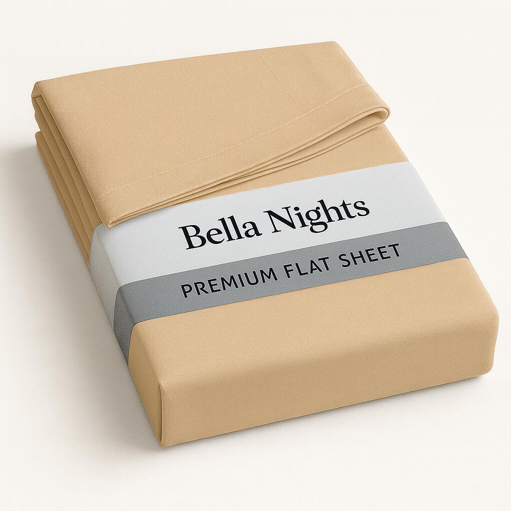 Bella Nights Flat Sheet Polycotton Blend – Soft & Durable Easy Care Bed Sheet Plain Dyed Bed Linen – Lightweight Bedding – Hotel Quality Bed Sheet (Beige, King)