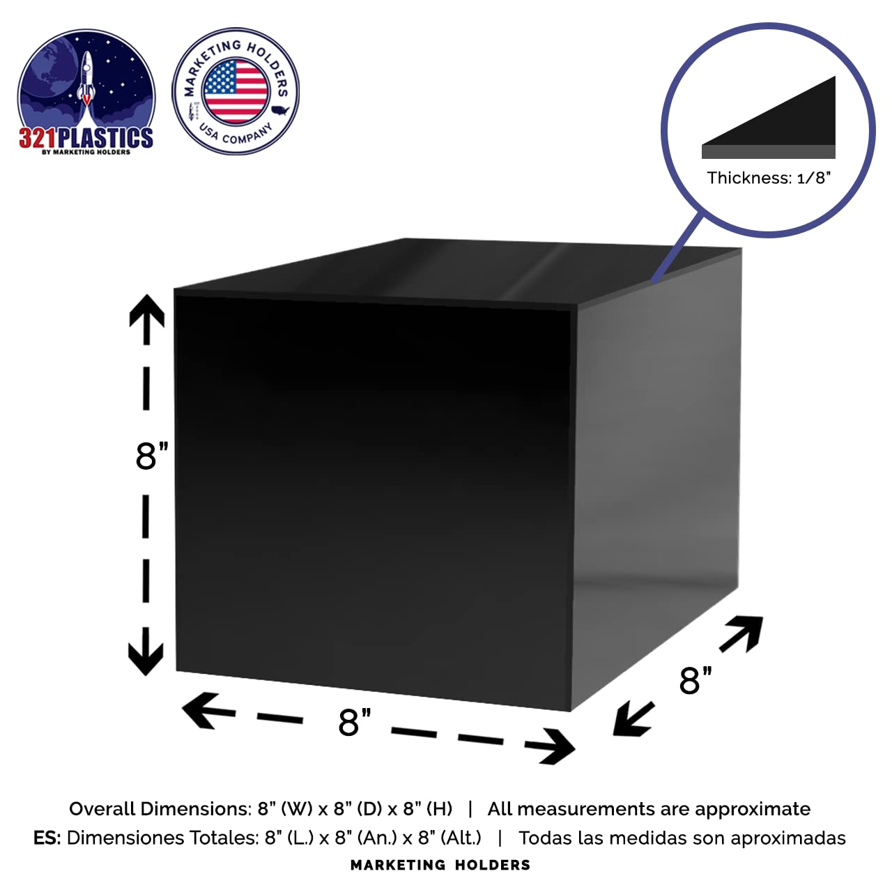 Amazon.com: 4 Pack 8 Inch Box Glossy Black Acrylic One Piece
