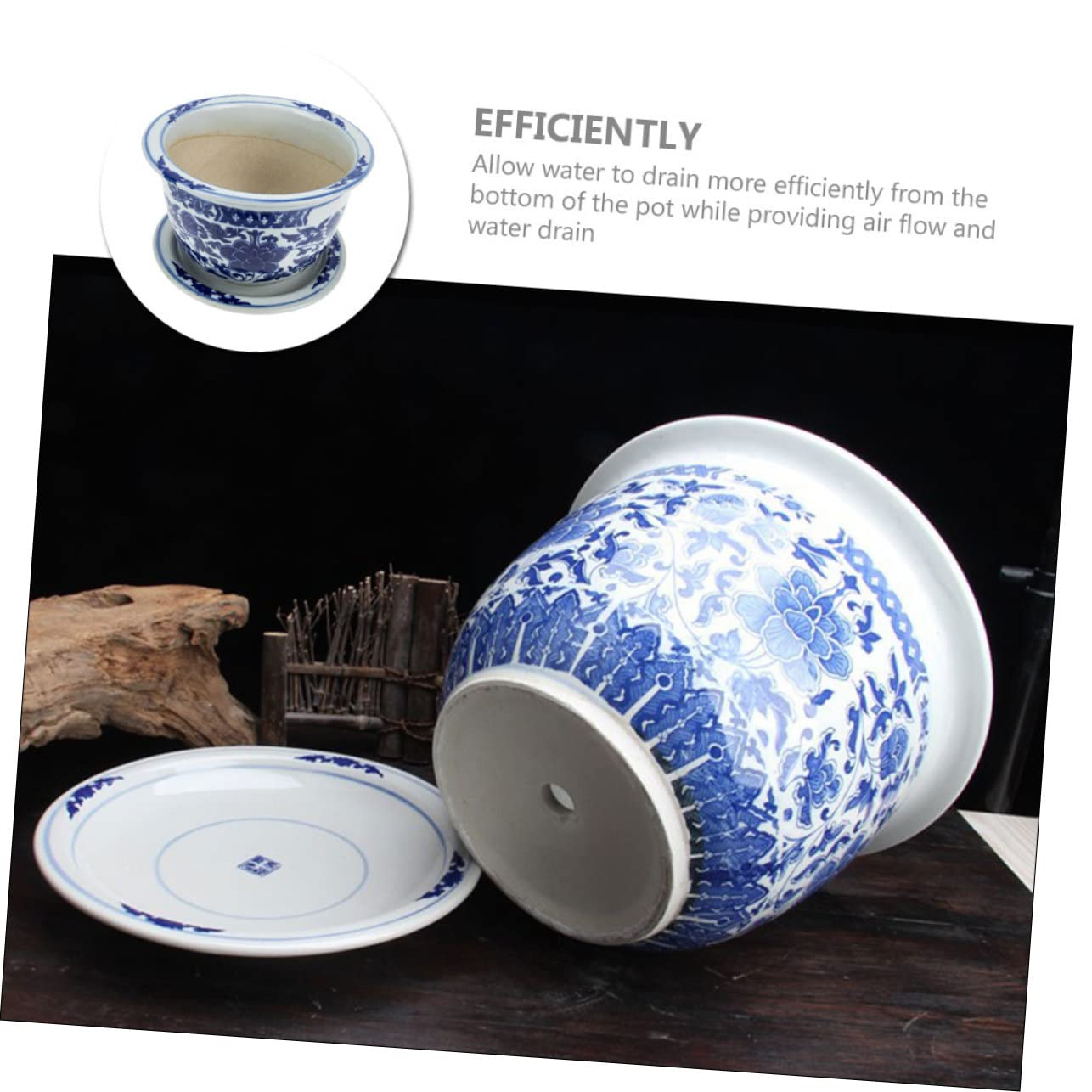 Duża Ceramiczna Doniczka z Niebiesko-białym Wzorem i Tacą Idealna Do Orchidei Roślin Doniczkowych i Dekoracji Wnętrz z Efektywnym Odprowadzaniem Wody
