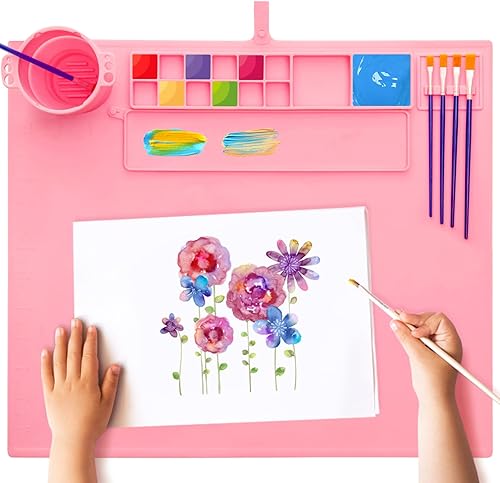 Miniatura 1 de iArtker Tapete de pintura de silicona, tapete de silicona para manualidades de 20 x 16 pulgadas con taza y tapa, tapete de arte de silicona, hoja de