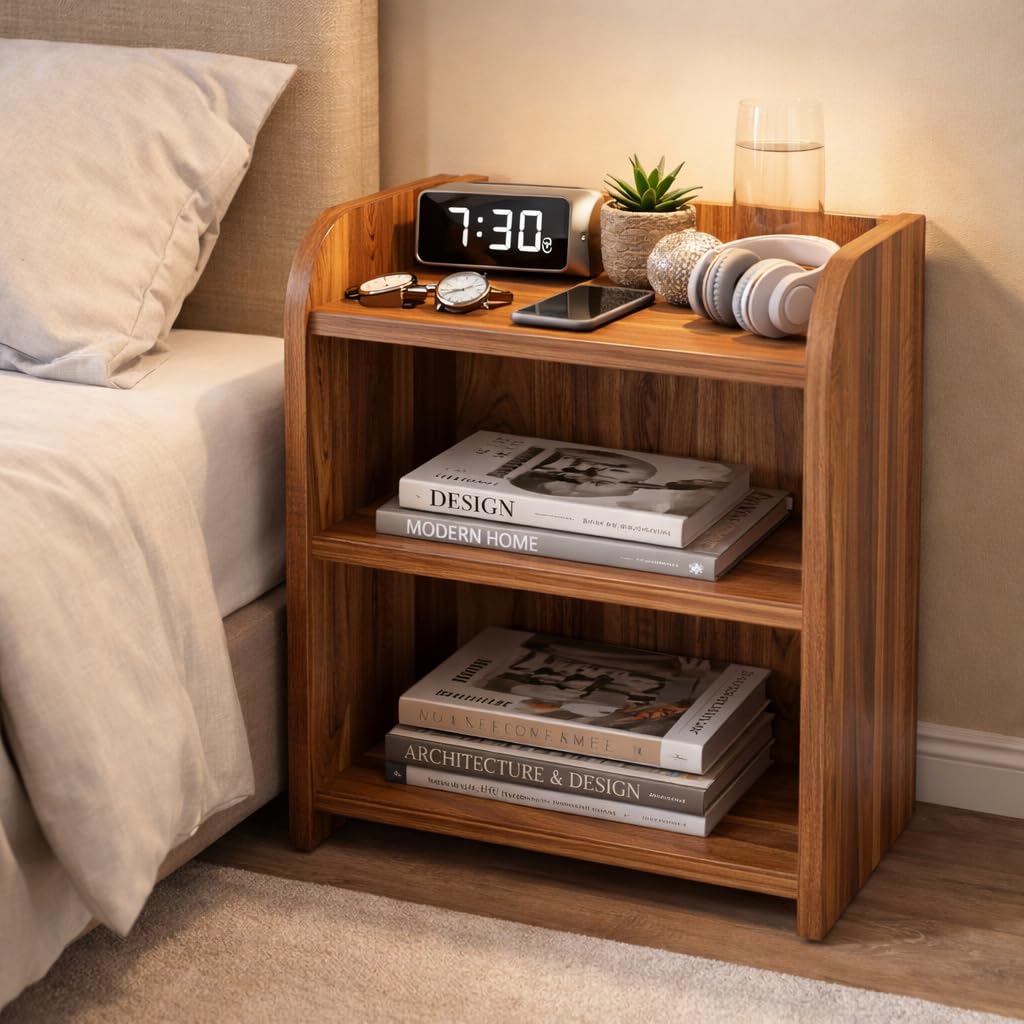 Nityam Wooden Bedside Table with Storage| Corner Stand | Room Table| Sofa Side Table| Drawing Room Table (Color-Teek)-image-3