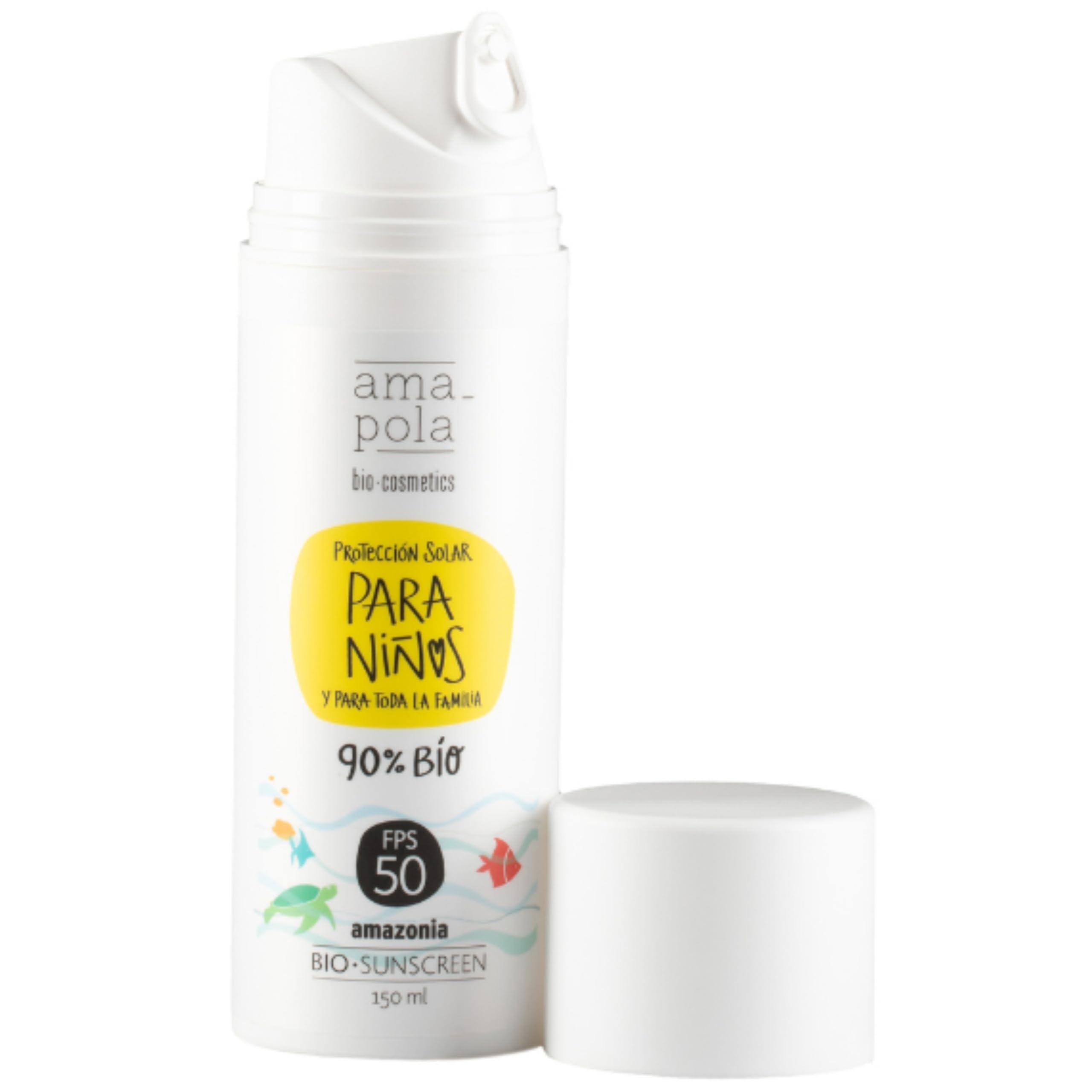 AMAPOLA BIO Protector Solar Infantil - 90% Bio - No Queda Blanco - Fácil de Extender - FPS 50 - Protección Solar Mineral Orgánica Certificada - UVA y UVB (150 ml)