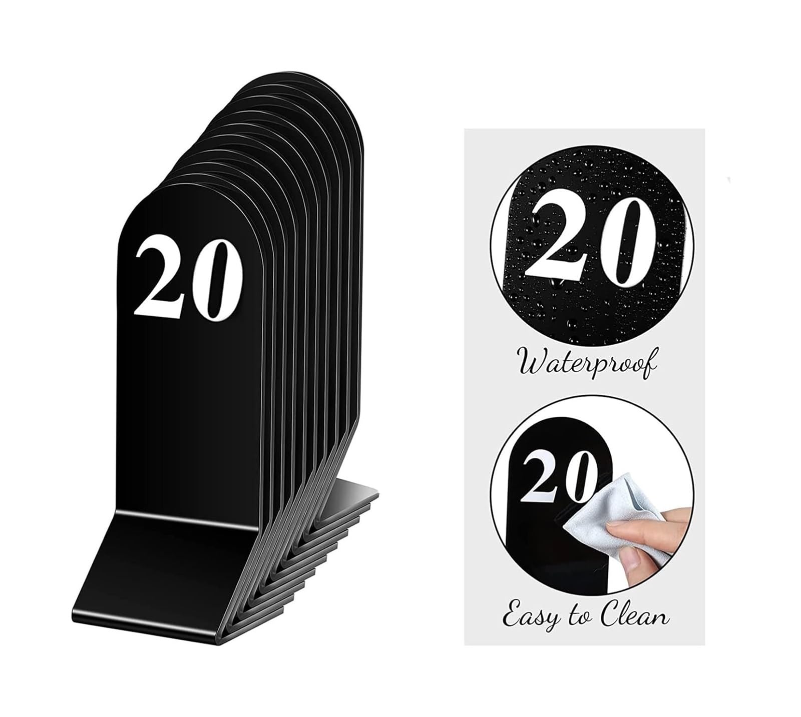 Karty z numerami stolików, Stojaki Na Numery Stół Akrylowe 1-50 50 Szt. 6x18cm Czarne Dwustronne