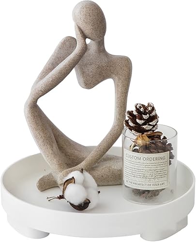 QIZEKLUM Bandeja de baño, bandeja redonda de resina, organizador de almacenamiento decorativo para encimera de dormitorio, cocina, bandeja de