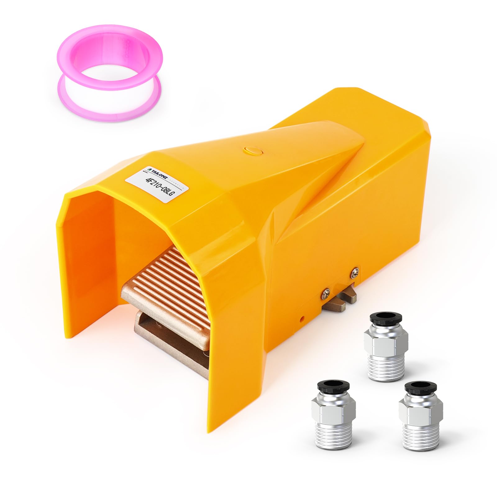 TAILONZ PNEUMATIC 1/4 "BSP Pneumatisches Fußpedal-Ventil-Kit 5 Wege 2 Positionen mit Gewinde und rutschfestem Gummi-Druckregler 4F210-08G mit 6mm Pneumatik-Anschlüssen mit Schutzschild