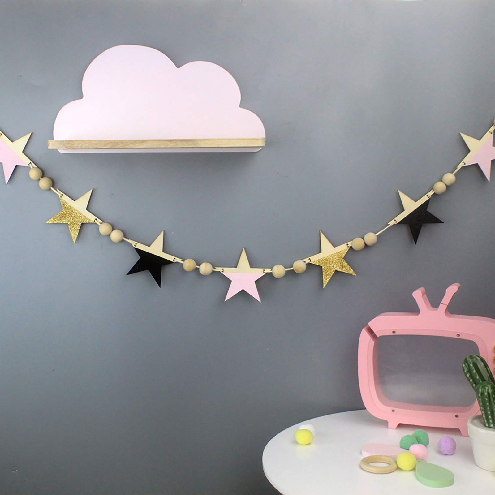 2 mensole a forma di nuvola per cameretta dei bambini o camera da letto, mensola portaoggetti galleggianti per camera da letto dei bambini, decorazione da parete rosa