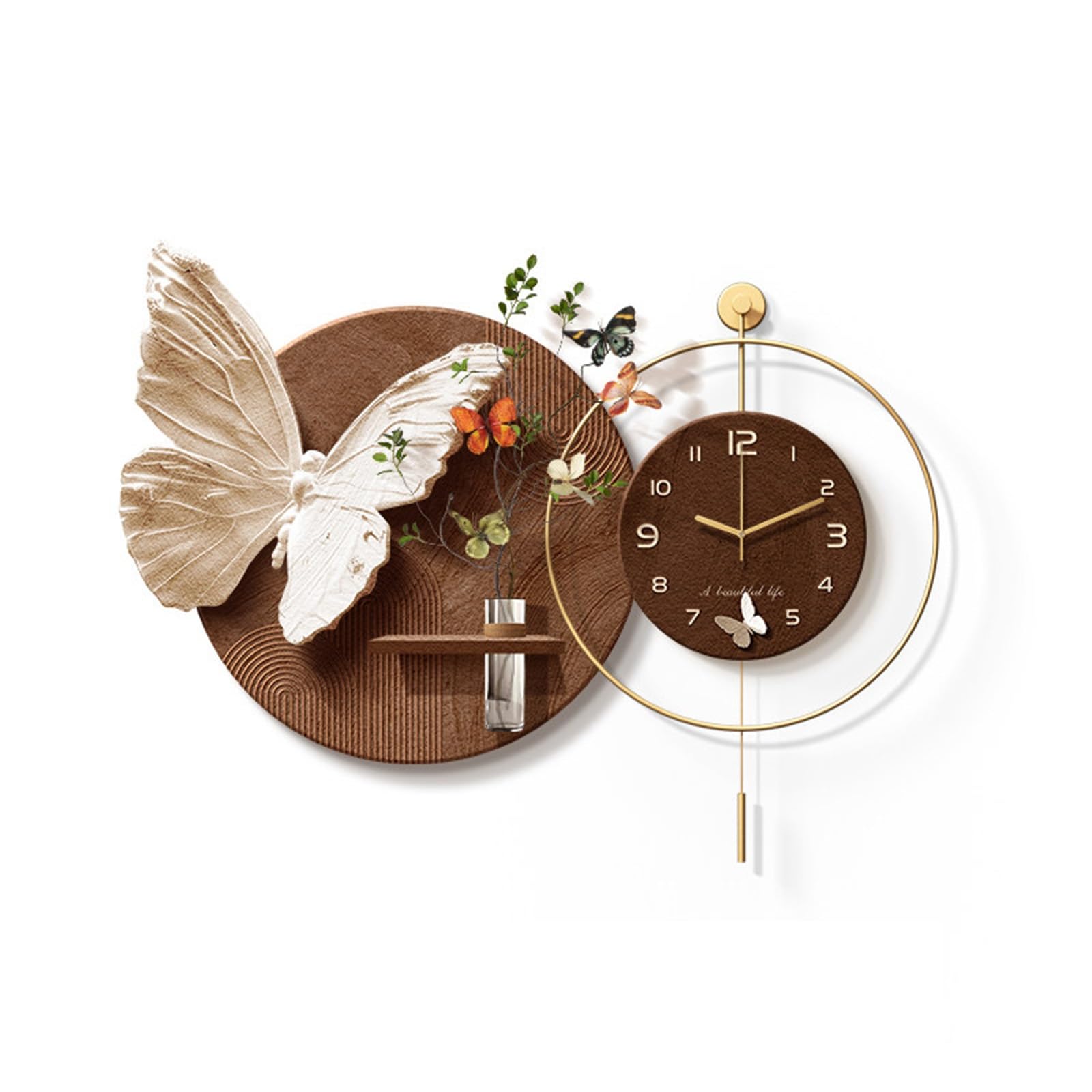 AZQOHMIS Wall Hanging Decor,Modern Butterfly Wall Art,3D Wall Hanging Painting Non-Ticking Creative Decor Clock, for Bedroom, Living Room, Entrance Door(Brown,110cm/43.3in)