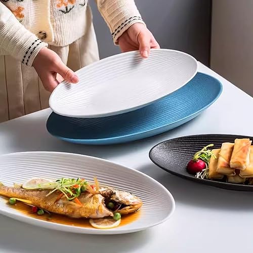 Miniatura 6 de Juego de platos llanos para el hogar, plato ovalado grande de pescado al vapor, plato de cerámica, plato de aperitivo, plato de carne, plato de