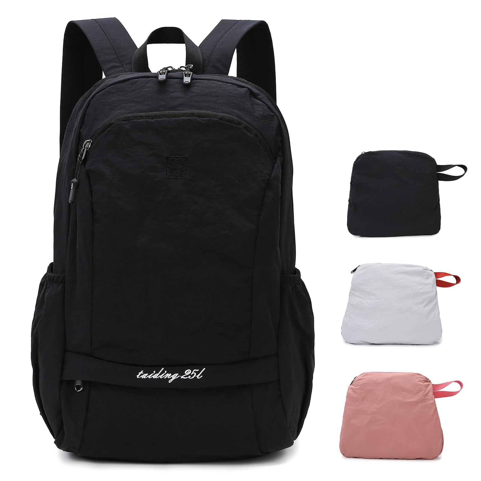 Outplea 25L Hiking Backpack with Wet Pocket for Men Women, Ultralight Foldable Gym Backpack Packable for Sport Outdoor Travel, Black