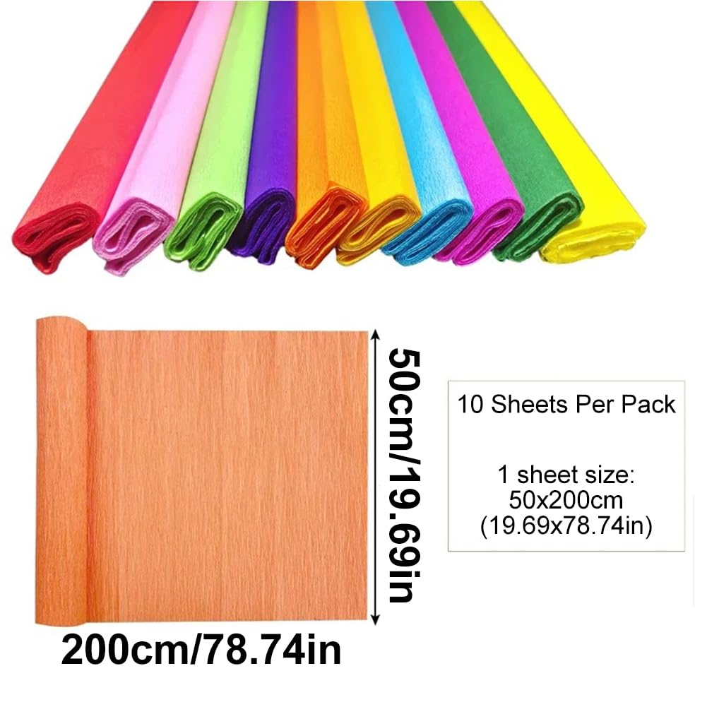 Rouleau de Papier crépon 50 x 200 cm pour la Confection de Fleurs, fêtes et Festivals, Loisirs créatifs, 10 Couleurs