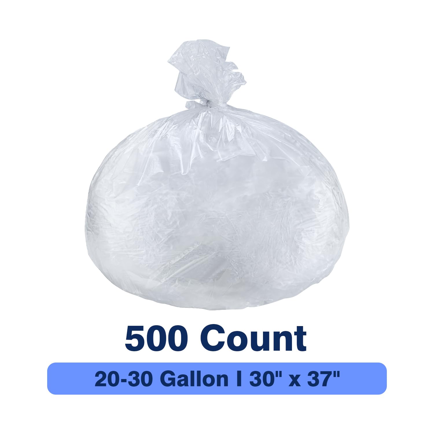 Plastiguide 20-30 Gallon Trash Bags, 500 Count High Density Garbage Bags, 30'' x 37'', Clear, for Bathroom, Office, Recycling, Commercial and Industrial Use