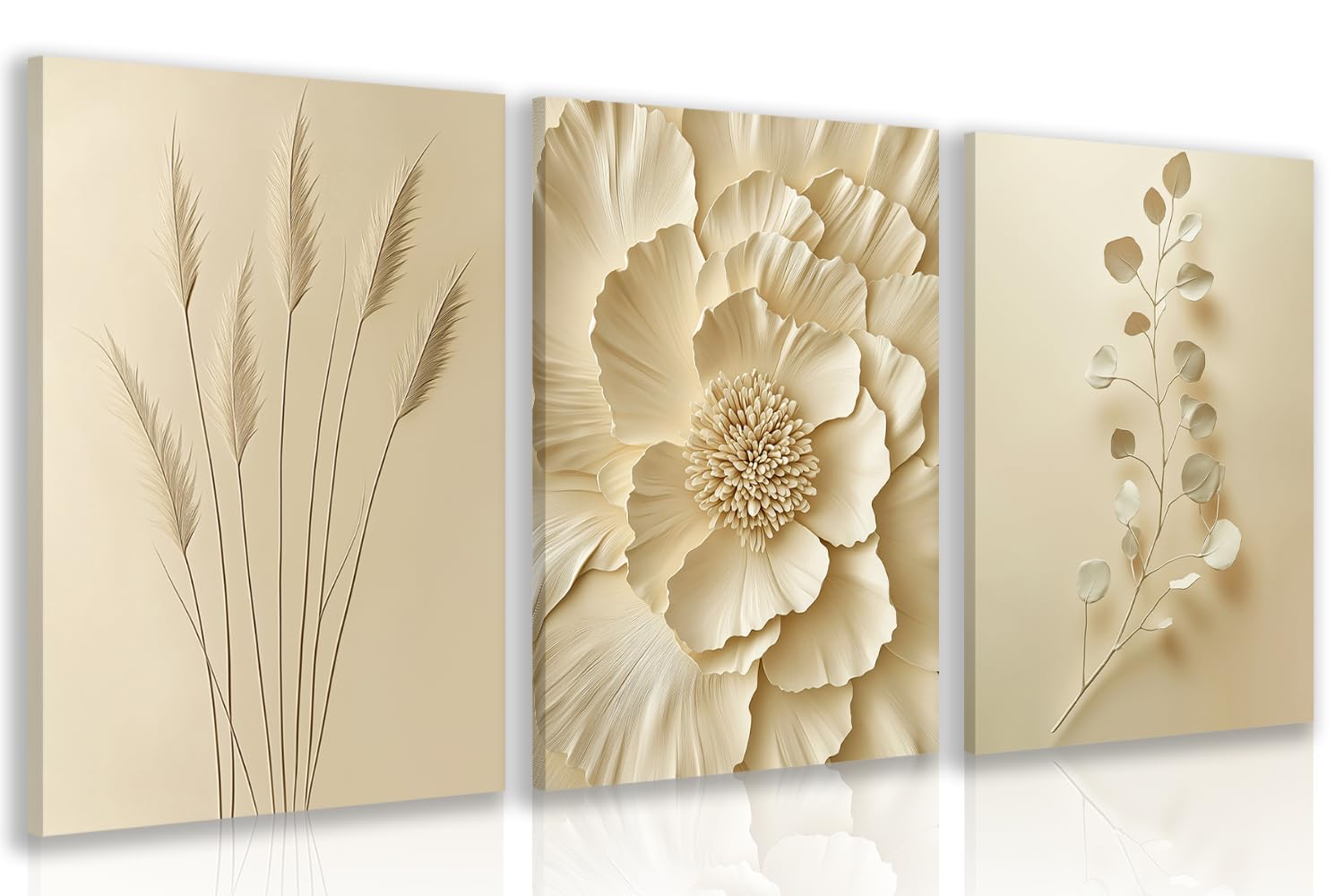 GELDSTEI Neutral Beige Floral Canvas Wall Art, Modern Minimalist Botanical Wall Decor, Vintage Beige Elegant Flower Poster Prints for Living Room