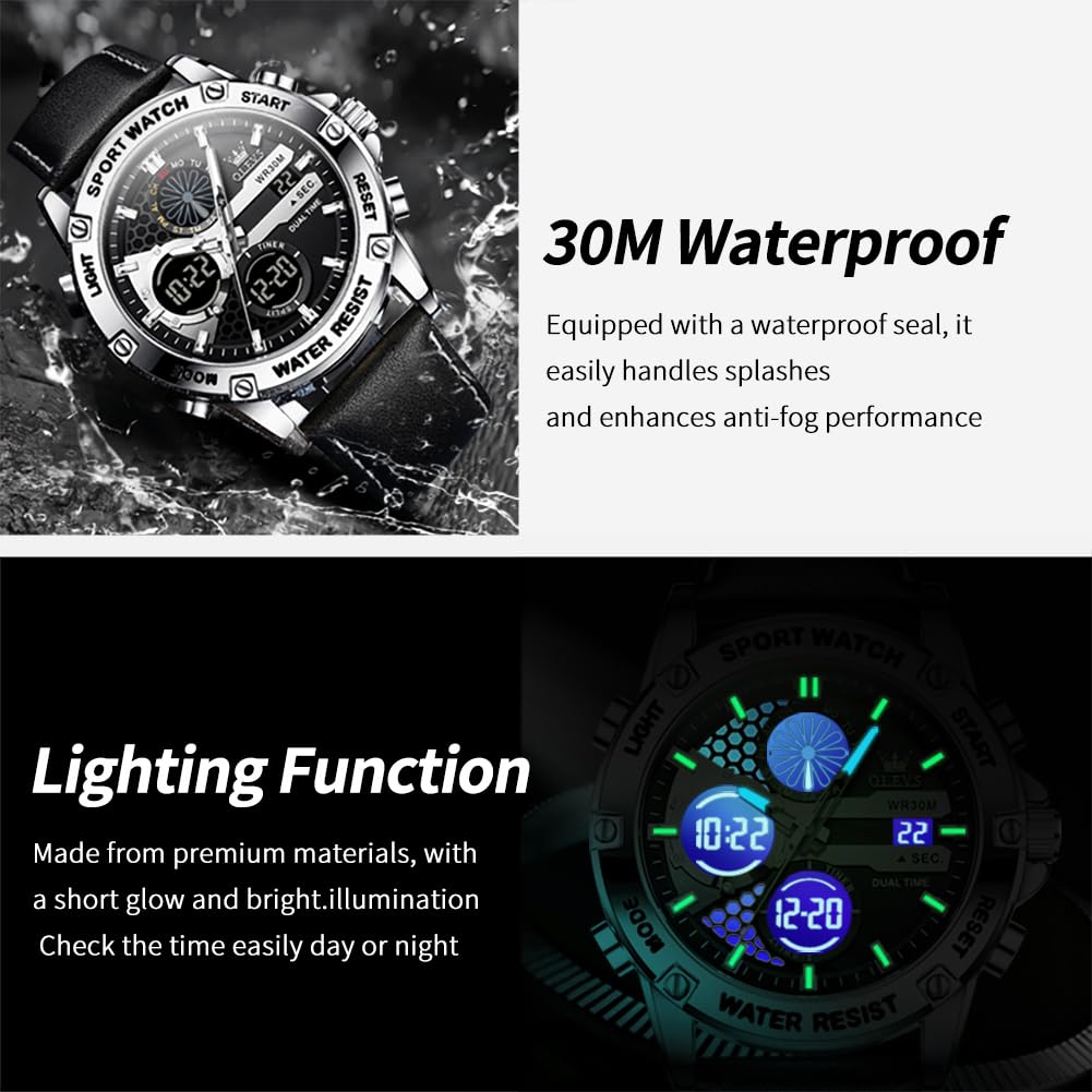 OLEVS Reloj de pulsera para hombre, con cronógrafo, para negocios, calendario digital, impermeable, para hombre