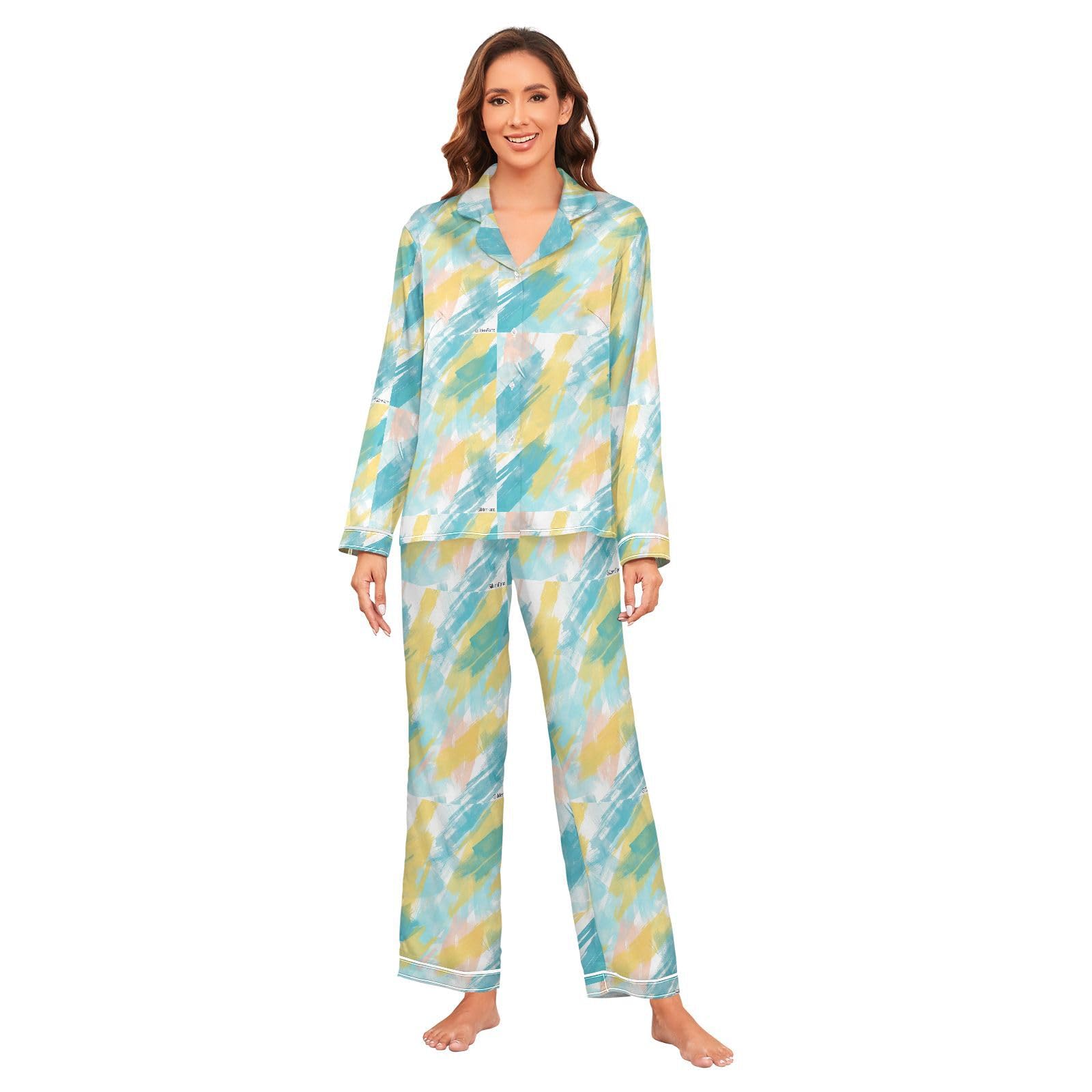 Jedwabna piżama miękkie długie spodnie Pj Set Loungewear S-XXL