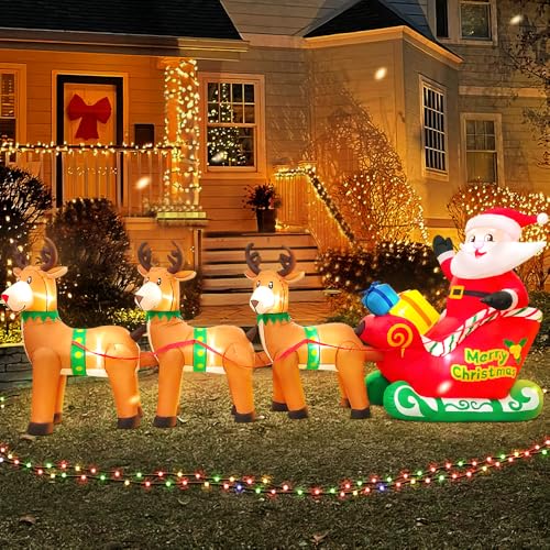 Cadeau d'hiver idéal avec ce grand Père Noël gonflable sur traîneau pour extérieur