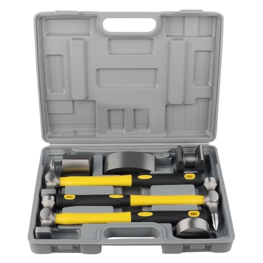 7Pcs Auto Body Repair Kit, Craft Panel Beating Hammer and Dolly Set Hammer Dent Body Fender Tool
