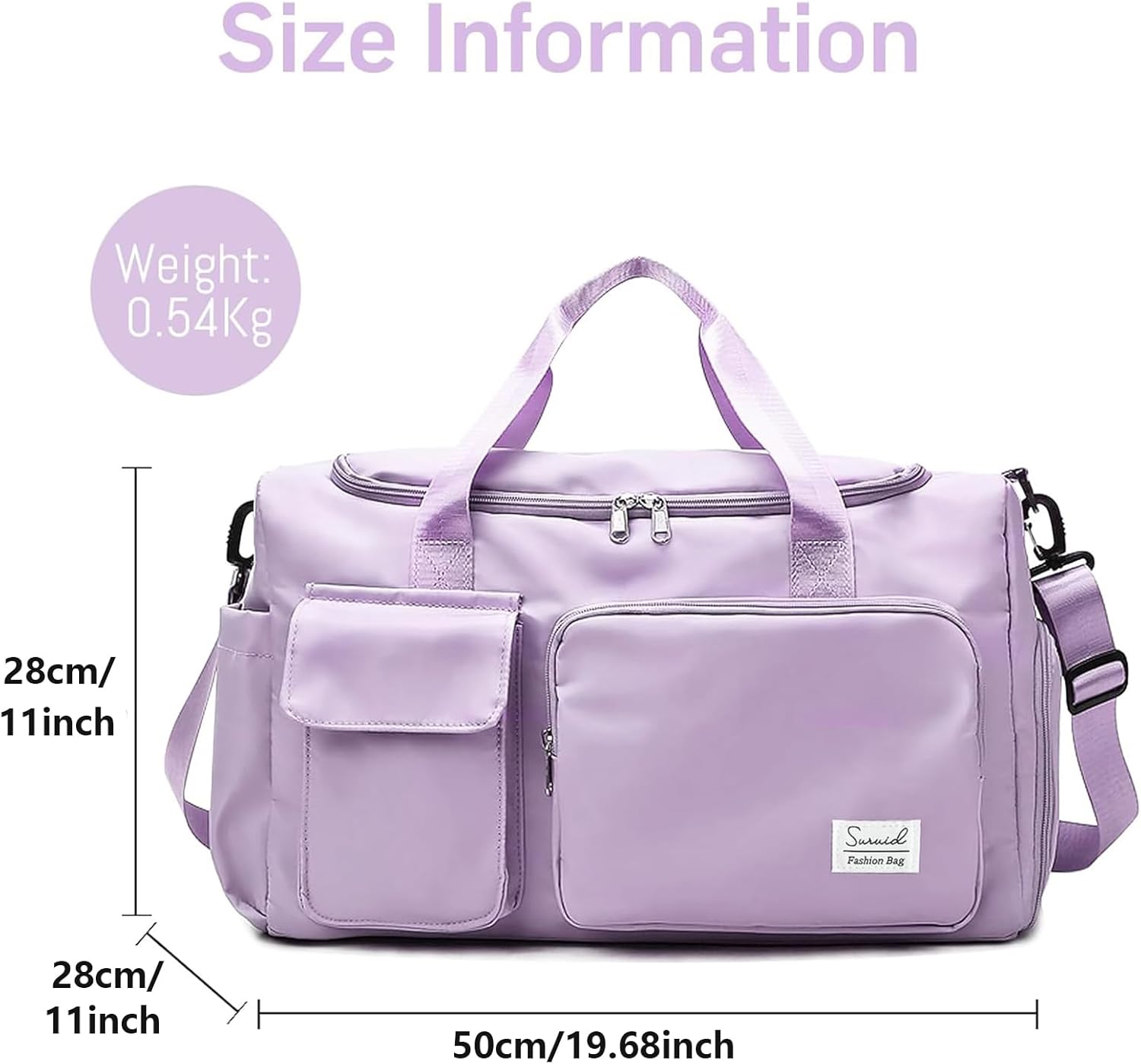 Travel Duffel Bag with Shoes Compartment Sports Gym Bag with Dry Wet Separated Pocket for Men and Women, Overnight Bag Weekender Bag Training Handbag Yoga Bag - Purple - Image 3