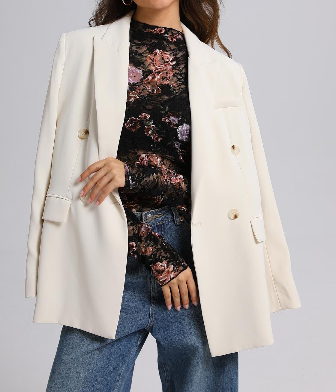 IWOLLENCE Women's Sexy Lace Long Sleeve Mock Neck Tops Trendy Floral See Through Blouse Western Sheer Mesh Shirts - Image 4