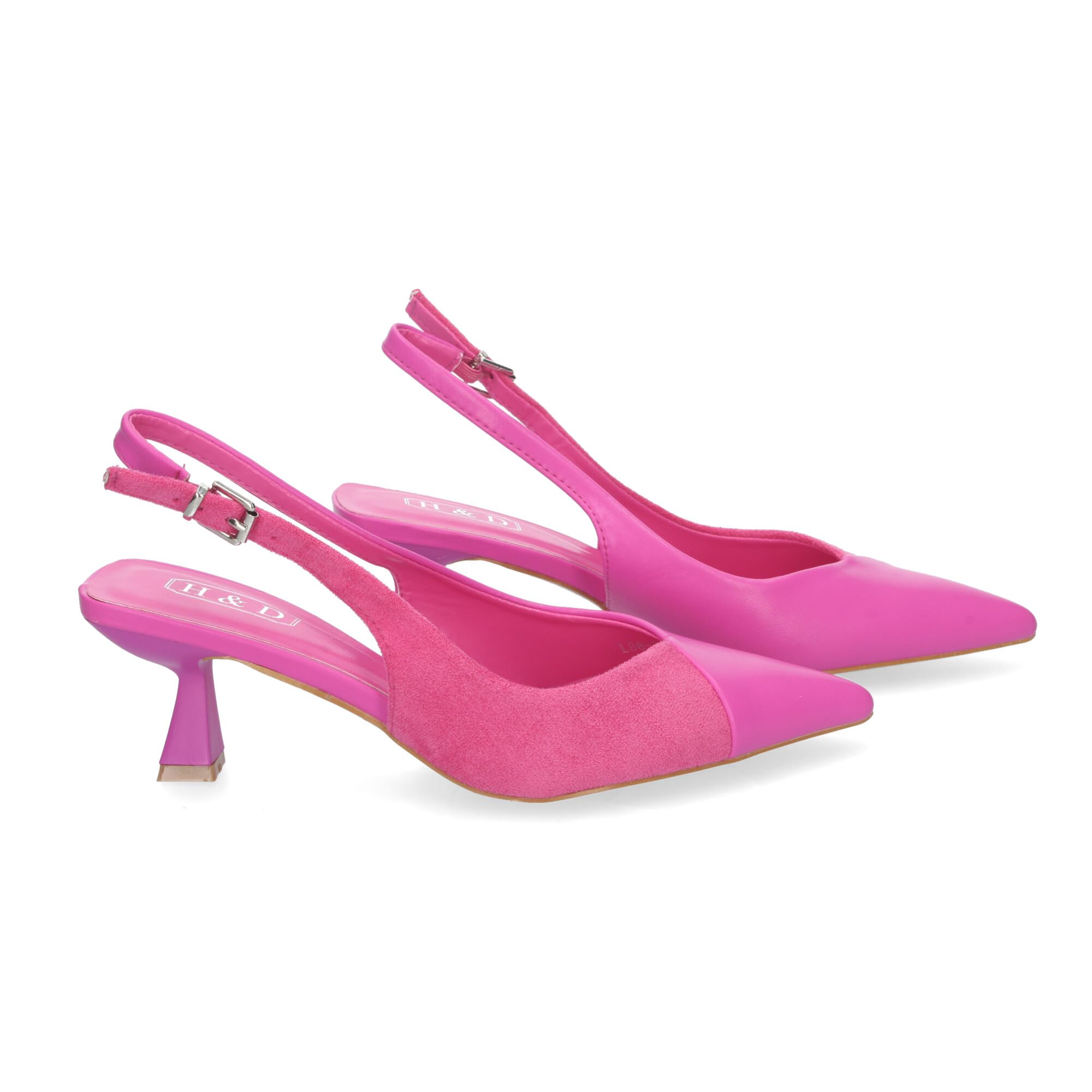 shoes&blues.es Zapatos de Salon para Mujer con Tacon, Elegantes y Comodos, Diseno Moderno, Dos Materiales con Punta Fina y Cierre de Hebilla Ajustable, para Todo Tipo de Ocasiones.