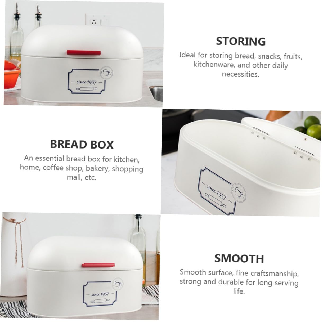 Caja para Guardar el Pan Europea Grande de Metal de Color Blanco 1pieza | Organizador para Bollos y Pasteles, Acabado Liso de Fabricación Fina, Uso en Panadería y Centro Comercial
