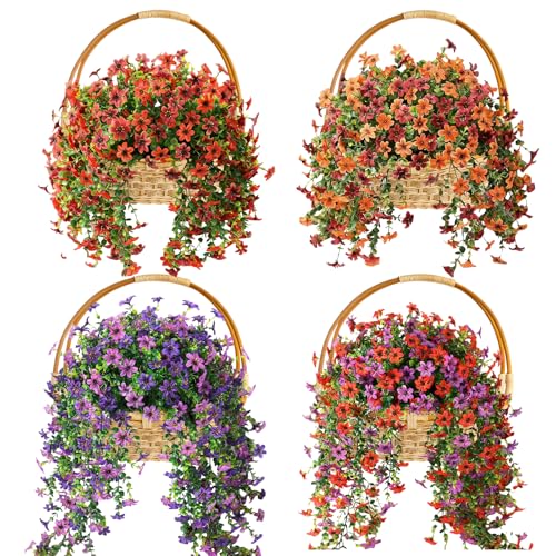 Raisand Fleurs artificielles 4 pièces, résistantes aux intempéries et Anti-UV, Vignes suspendues au Rendu réaliste, Fleurs suspendues pour décoration intérieure et extérieure et Photographie