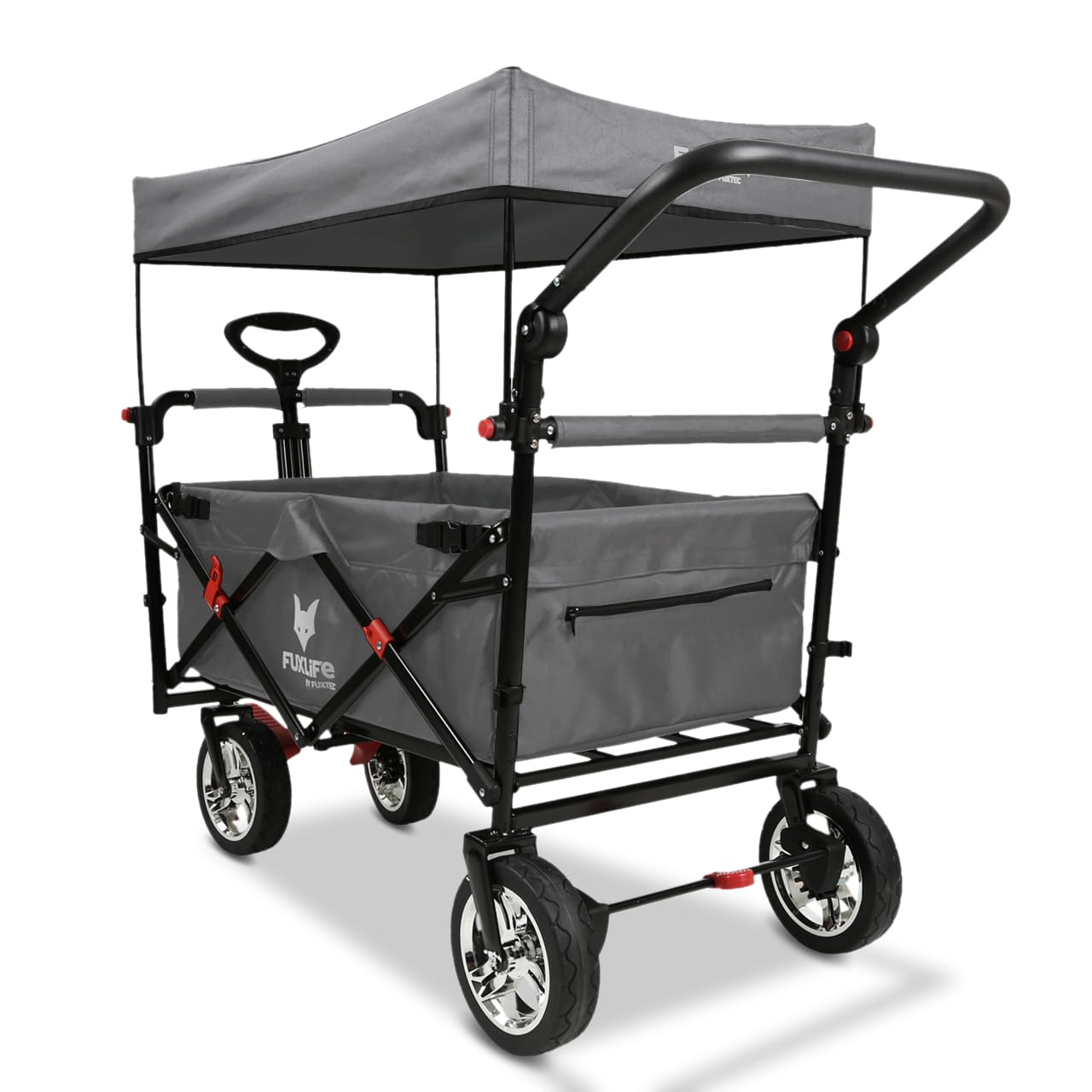 FUXLIFE Carrito Plegable FX-CT700 Gris con Frenos, Asiento Acolchado, asa Ajustable, Carro Resistente para excursiones, jardín y Playa, Plegable y Compacto