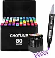 120pcs ダブルチップマーカーセット ブラックケース Amazon | Paeceioni CHOTUNE アルコールマーカーセット 80色