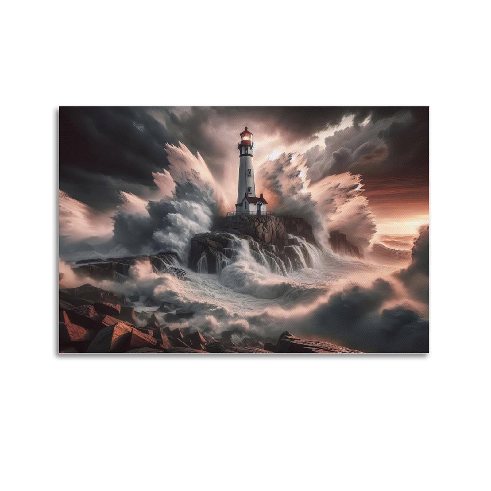CXHJCA Lighthouse Poster Tempest Beacon Poster Decorative Painting Canvas Wall Posters And Art Picture Print Modern Family Bedroom Decor Posters 16x24inch(40x60cm)
