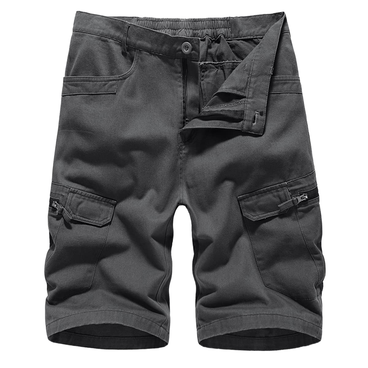 Lilychan Men's Cotton Camo Cargo Shorts Elastic Waist Relaxed Fit Multi-Pockets Casual Outdoor Lightweight Work Shorts